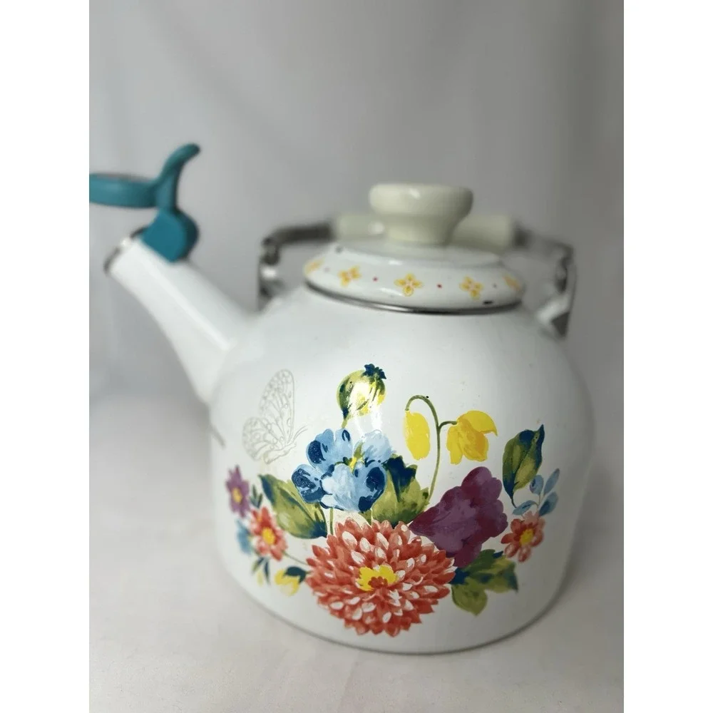 The‎ Pioneer Woman Blooming Bouquet Whistling Tea Kettle White EUC